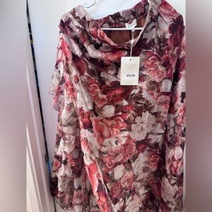 Bohme Floral High Low Skirt - Red and Cream